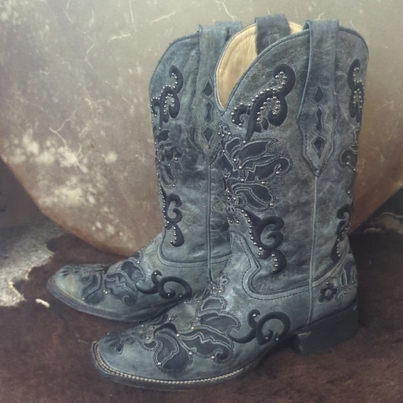 CORRAL A1130 Black Crater distressed square toe western cowgirl boots sz 9.5